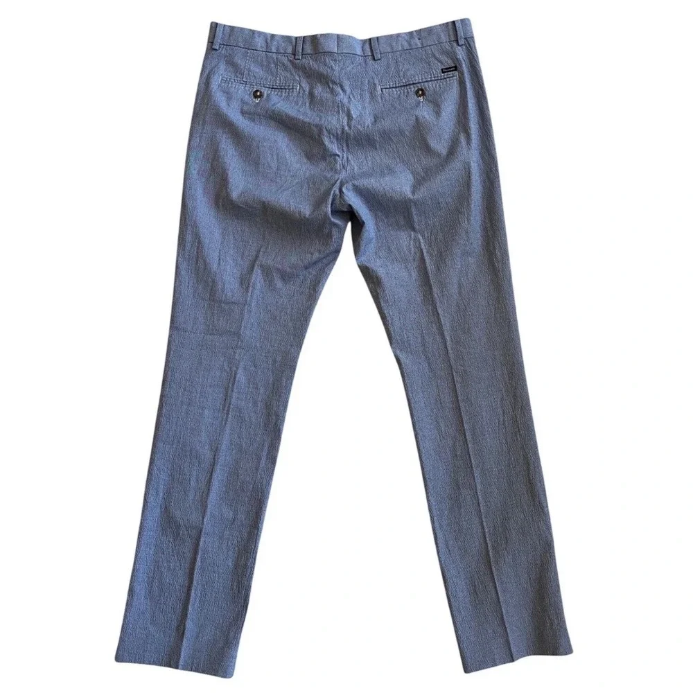 Faconnable Matelot Mens 36 Seersucker Pants Blue White Textured Cotton Trousers